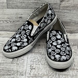 Converse One Star Youth Slip On Black White Skulls‎ Sneakers Size 3.5